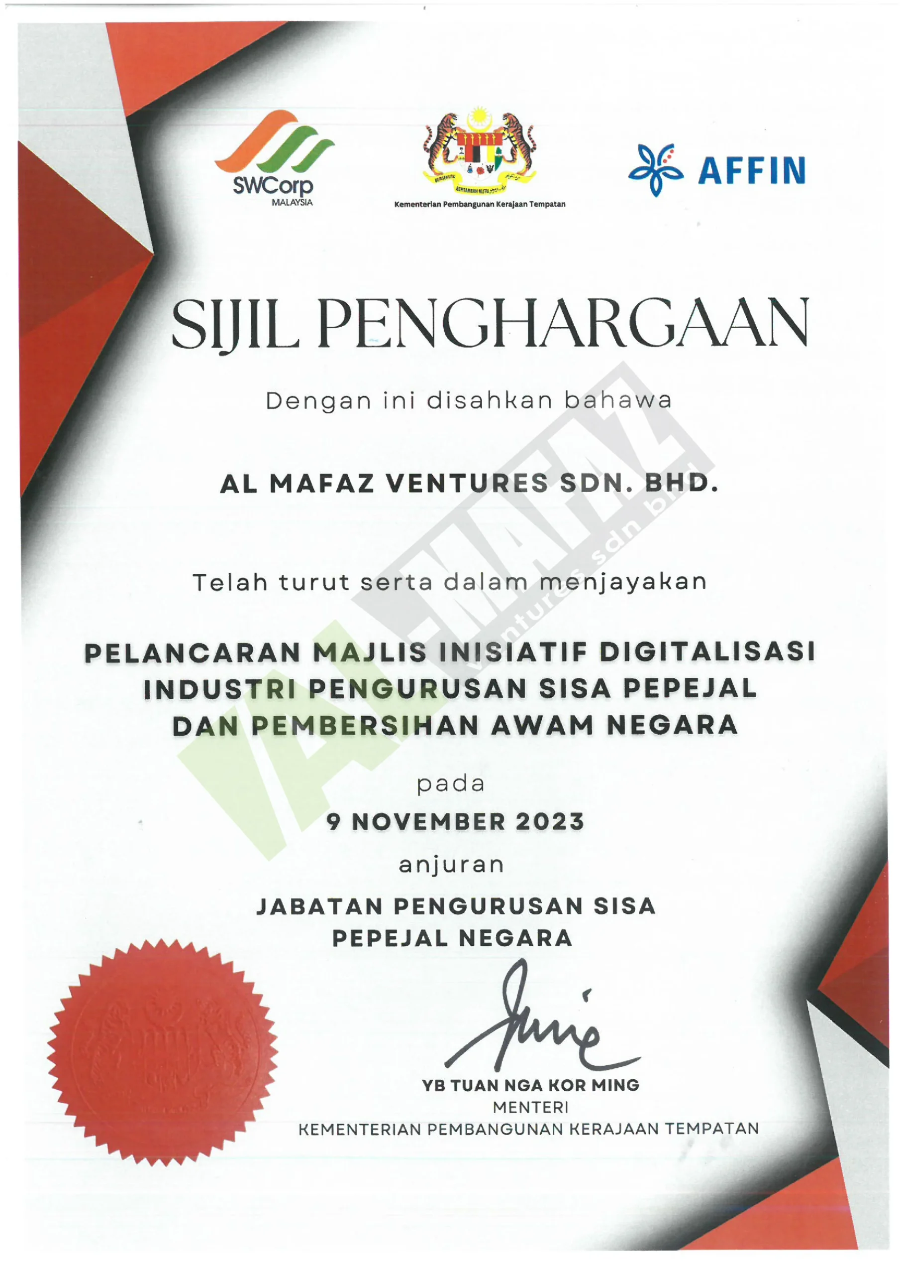 SIJIL PENGHARGAAN SWCORP
